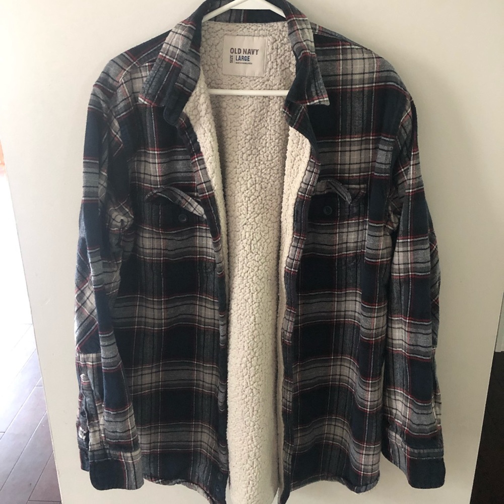 Old navy flannel, wool lined jacket